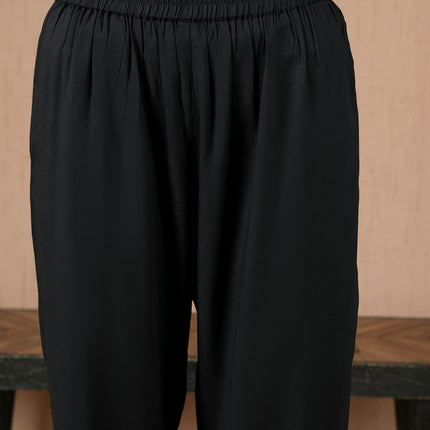 Qazmi Women's Aari Work V-Neck Black CoOrd Set