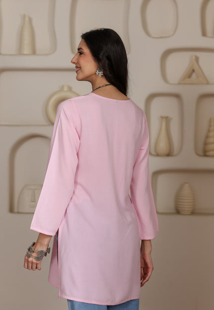 Qazmi Women Kashmiri Aari Embroidered Viscose Rayon Short Kurta