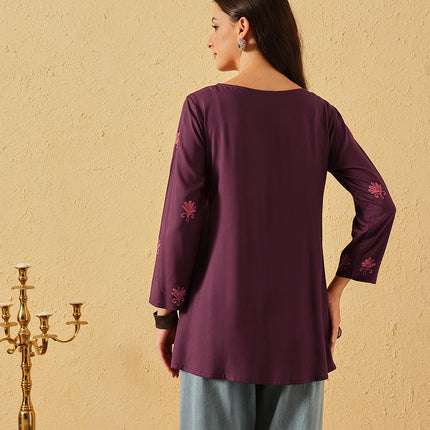 QAZMI Zayesha Kashmiri Aari Embroidered A-Line Flared Kurti