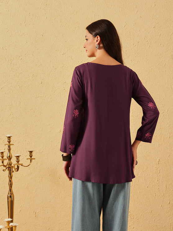 QAZMI Zayesha Kashmiri Aari Embroidered A-Line Flared Kurti