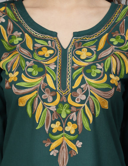 Bushra Green Aari Long Kurti For Women