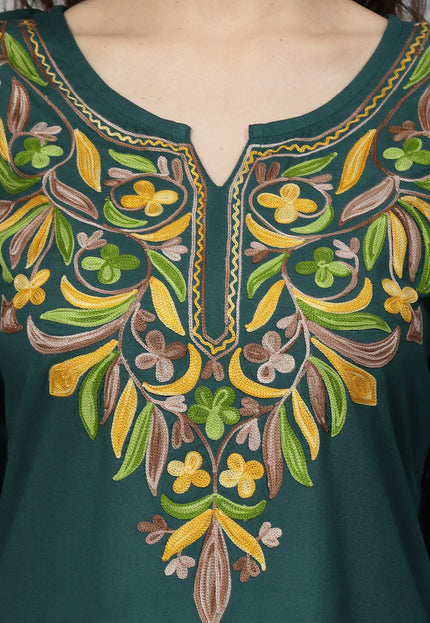 Bushra Green Aari Long Kurti For Women