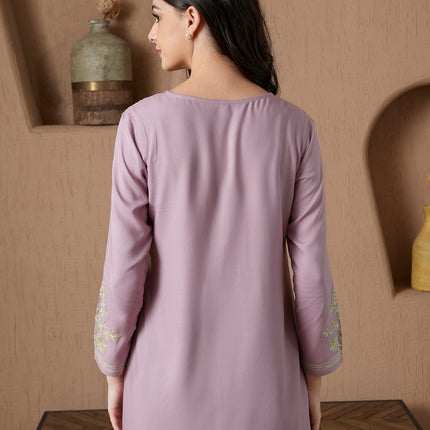 Qazmi Women's Kashmiri A-Line Full Sleeves Viscose Rayon Black Flared Short Kurti