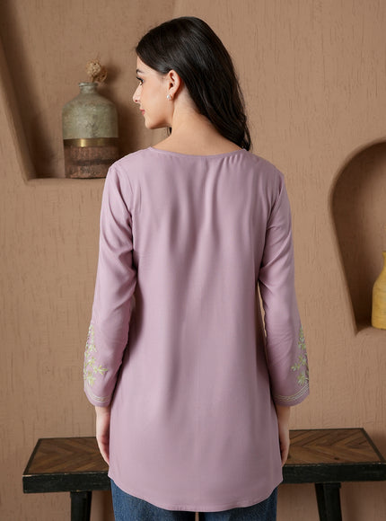 Qazmi Women's Kashmiri A-Line Full Sleeves Viscose Rayon Black Flared Short Kurti