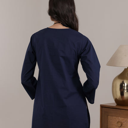 Qazmi Women's Aari Embroidered Pure Cotton Short Kurta