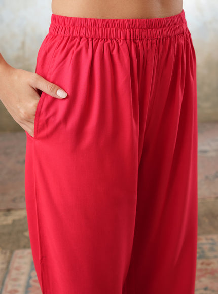 Qazmi Women's Kashmiri Aari Work Red CoOrd Set