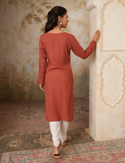 Qazmi Women's Sahar Kashmiri Aari Work Straight Kurta