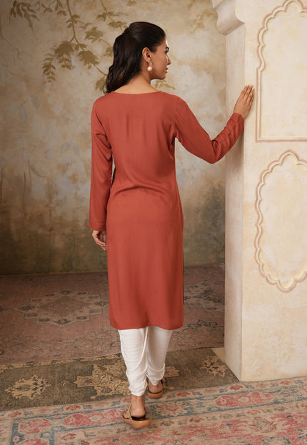 Qazmi Women's Sahar Kashmiri Aari Work Straight Kurta