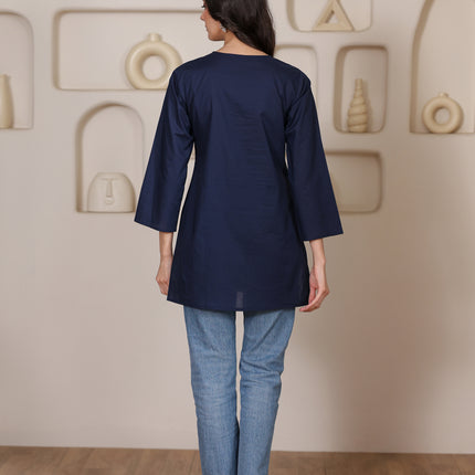 Qazmi Women's Aari Embroidered Pure Cotton Short Kurta