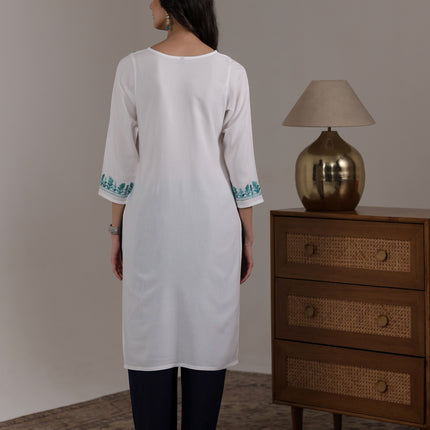 Qazmi Women's Noor Kashmiri Aari Work Straight Kurta