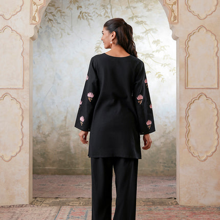 Qazmi Women's Kashmiri Chinarkari Work Olive Green CoOrd Set