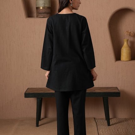 Qazmi Women's Cotton Linen Kashmiri Aari Work CoOrd Set