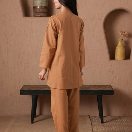 Qazmi Women's Cotton Linen Kashmiri Aari Work CoOrd Set