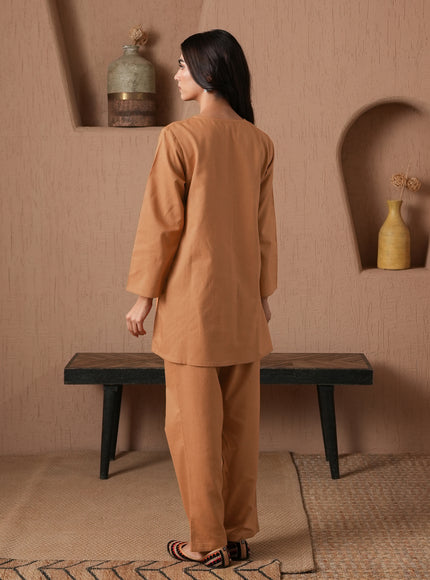 Qazmi Women's Cotton Linen Kashmiri Aari Work CoOrd Set