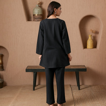 Qazmi Women's Cotton Linen Kashmiri Aari Work CoOrd Set