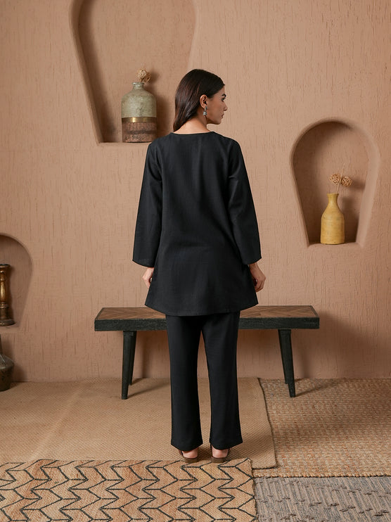 Qazmi Women's Cotton Linen Kashmiri Aari Work CoOrd Set