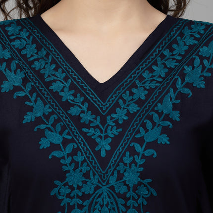Qazmi  V-Neck Flared Sleeves Aari Work Kaftan Kurti