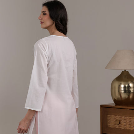 Qazmi Women's Aari Embroidered Pure Cotton Short Kurta