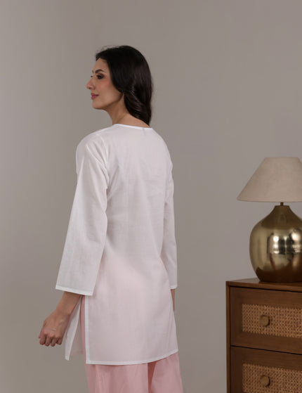Qazmi Women's Aari Embroidered Pure Cotton Short Kurta