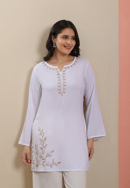 Qazmi Women's Aari Embroidered Pure Cotton Short Kurta