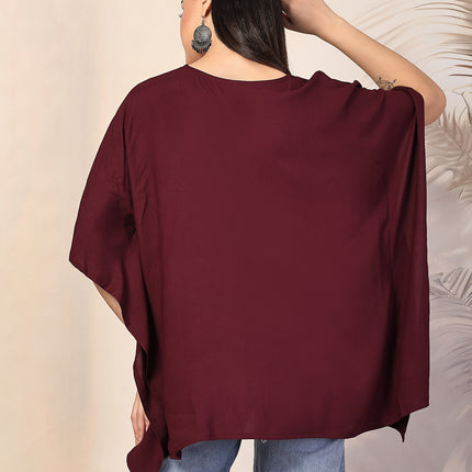 QAZMI Sheen V-Neck Flared Sleeves Kashmiri Aari Work Kaftan Kurti