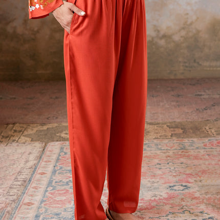 Qazmi Women's Aari Work V-Neck Black CoOrd Set