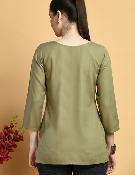 Olive Off White Short Kurti For Women