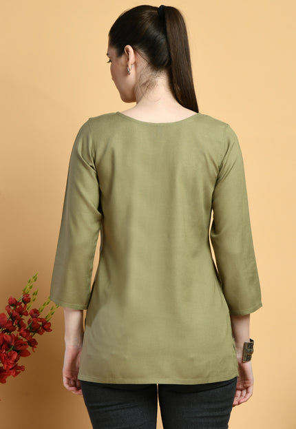 Olive Off White Short Kurti For Women