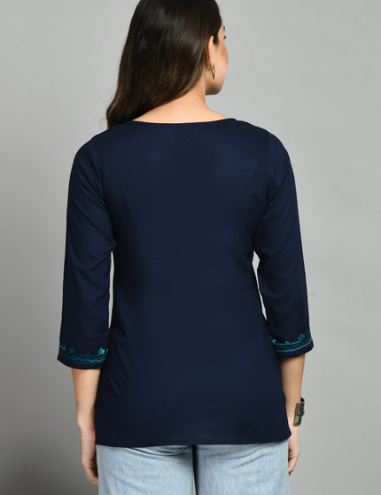 Blue Rama Green Aari Short Kurti For Women