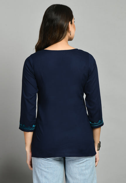 Blue Rama Green Aari Short Kurti For Women