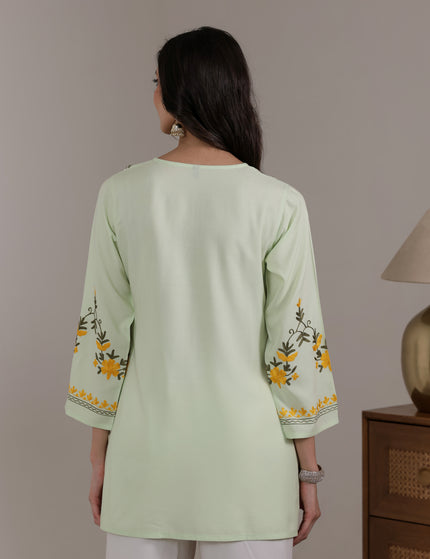 Qazmi Women Aari Embroidered Viscose Rayon Ethnic Short Kurta