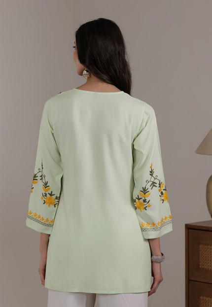 Qazmi Women Aari Embroidered Viscose Rayon Ethnic Short Kurta