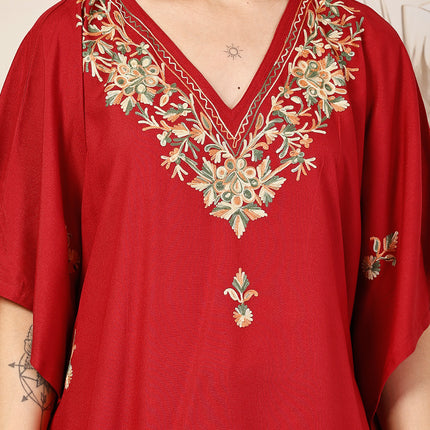Qazmi Hannah V-Neck Flared Sleeves Aari Work Kaftan Kurti