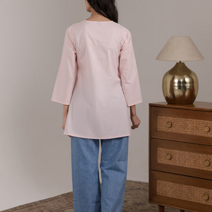 Qazmi Women's Aari Embroidered Pure Cotton Short Kurta