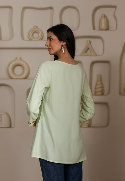 Qazmi Women Kashmiri Aari Embroidered A-Line Viscose Rayon Short Kurti with Full Sleeves