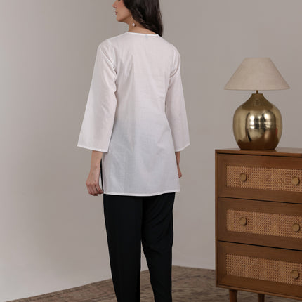 Qazmi Women's Aari Embroidered Pure Cotton Short Kurta