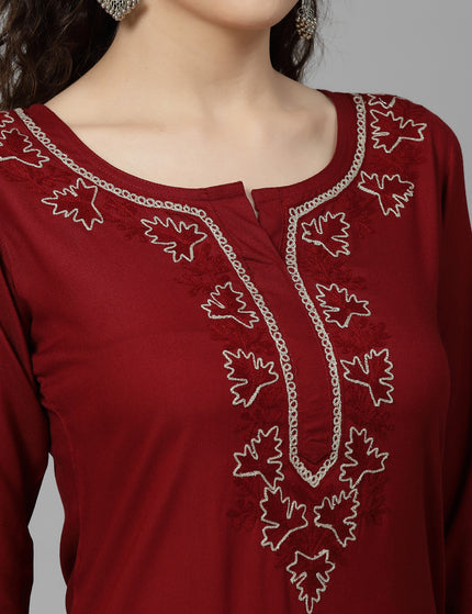 Tila Work Maroon Long Kurti For Women