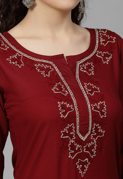 Tila Work Maroon Long Kurti For Women