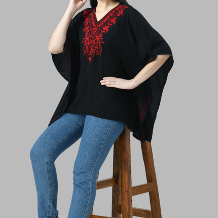 Qazmi  V-Neck Flared Sleeves Aari Work Kaftan Kurti