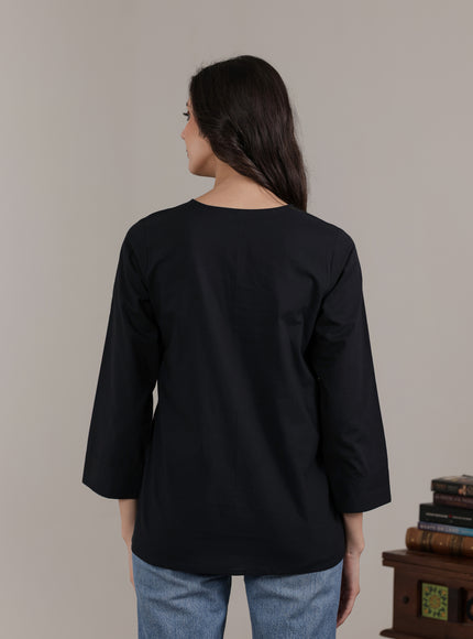 Qazmi Women Aari Embroidered Pure Cotton Buttoned Top