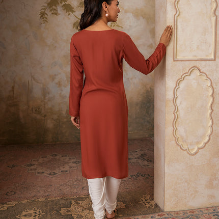 Qazmi Women's Sahar Kashmiri Aari Work Straight Kurta