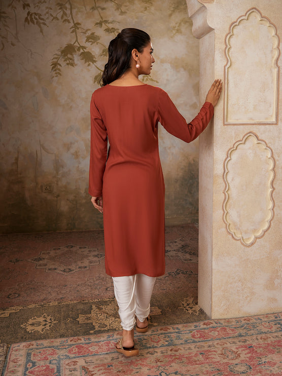 Qazmi Women's Sahar Kashmiri Aari Work Straight Kurta