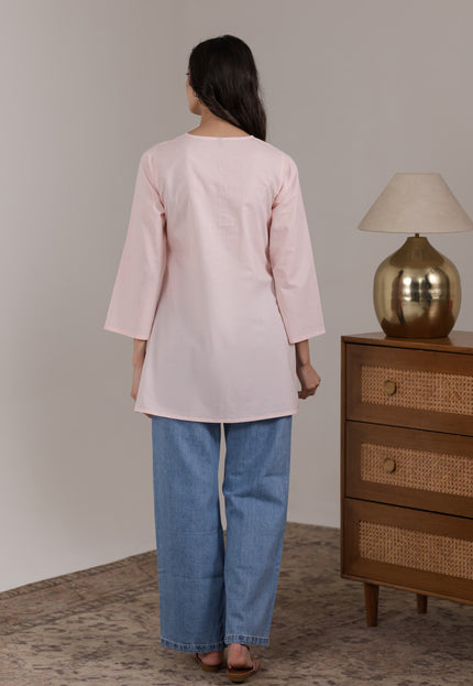 Qazmi Women's Aari Embroidered Pure Cotton Short Kurta