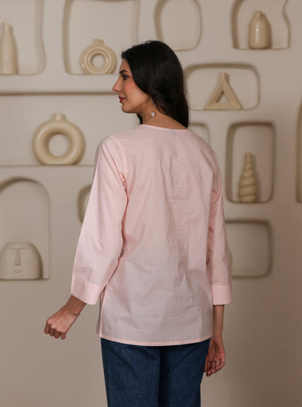 Qazmi Women Aari Embroidered Pure Cotton Buttoned Top