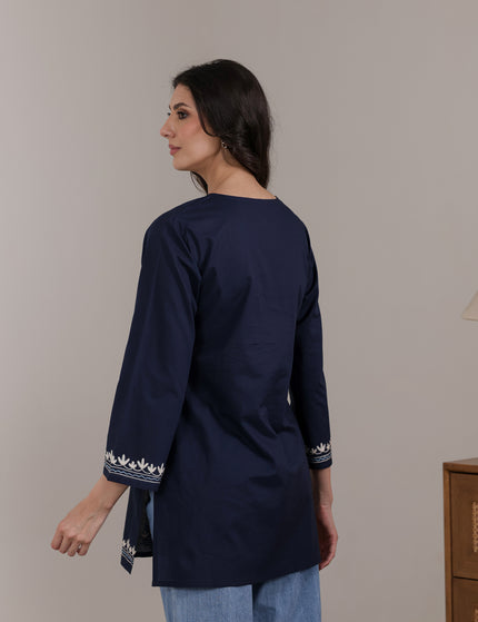 Qazmi Women Aari Embroidered Pure Cotton Short Kurta with Full Sleeves