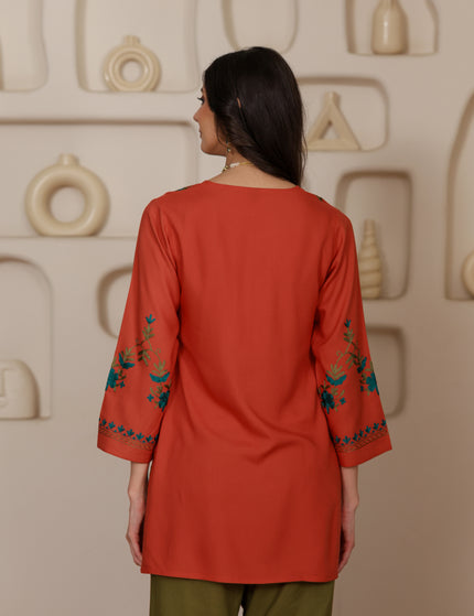 Qazmi Women Aari Embroidered Viscose Rayon Ethnic Short Kurta