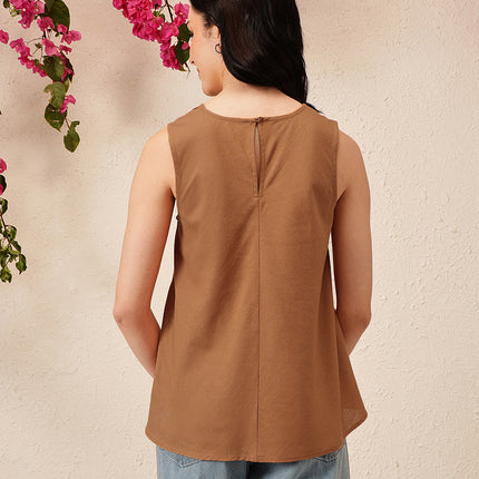 Qazmi Women's Aari Work Sleeveless Peplum Cotton Kurti