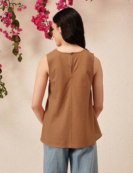 Qazmi Women's Aari Work Sleeveless Peplum Cotton Kurti