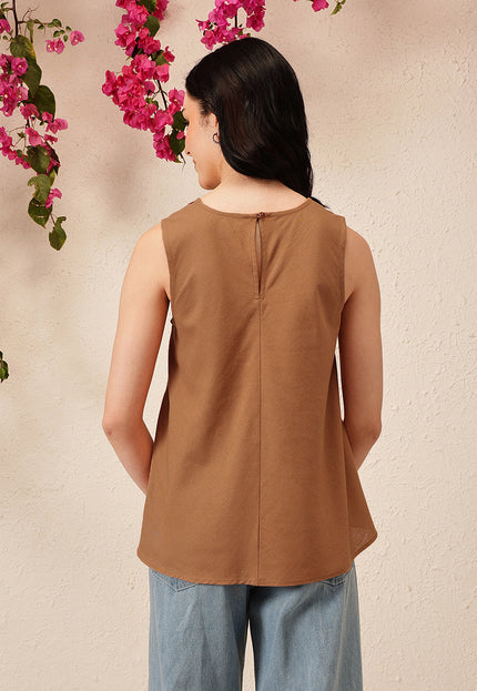 Qazmi Women's Aari Work Sleeveless Peplum Cotton Kurti