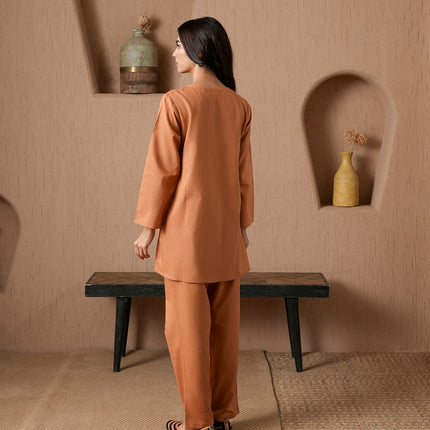 Qazmi Women's Cotton Linen Kashmiri Aari Work CoOrd Set